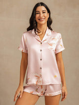 [Roze] SilkSilky-NL 19Momme Korte Mouw Notchkraag Dames Pyjama Set 001