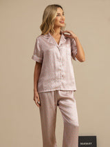 [Roze Hart Geo] SilkSilky-NL Korte Mouw Dames Pyjama Set 003