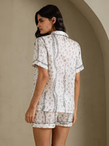 [Witte Luipaard] SilkSilky-NL Short Sleeve Notch Collar Dames Pyjama Set 002