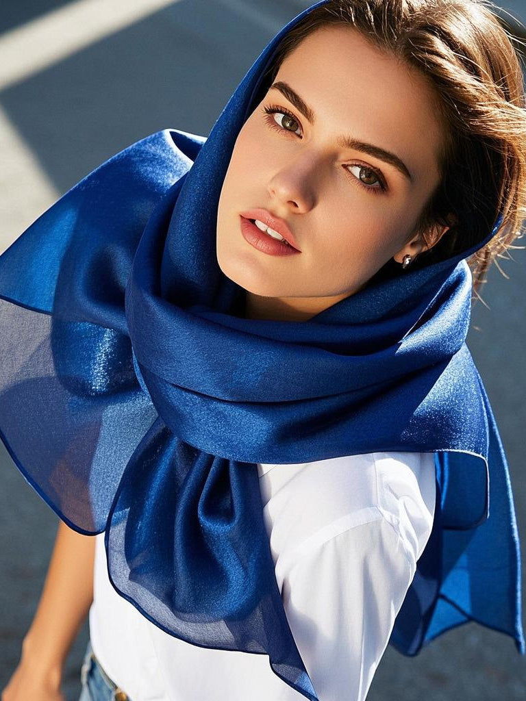 [Donkerblauw] SilkSilky-NL Sjaal 004
