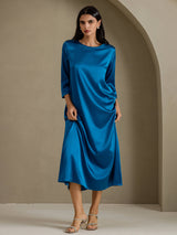 [Koningsblauw] SilkSilky-NL 3/4 Sleeve Round Neck Jurk 007