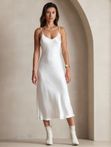 [Wit] SilkSilky-NL Spaghetti Strap V Neck Jurk 004