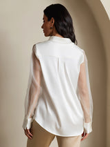[Wit] SilkSilky-NL Long Sleeve Lapel Collar Dames Blouse 002