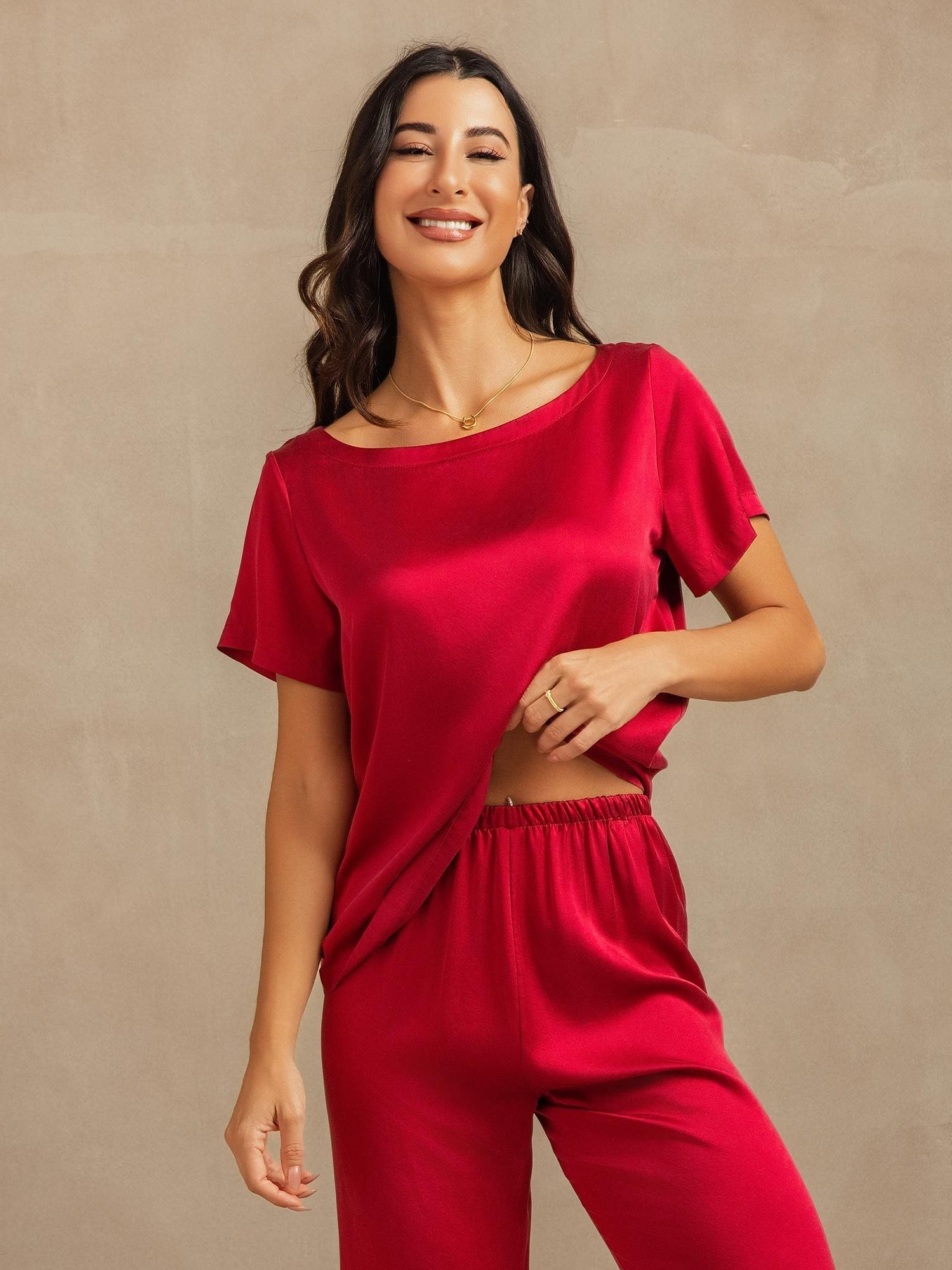 [Wijn] SilkSilky-NL 19Momme Zijde Womens Pajamas 008