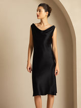 [Zwart] SilkSilky-NL Sleeveless Cowl Neck Jurk 007
