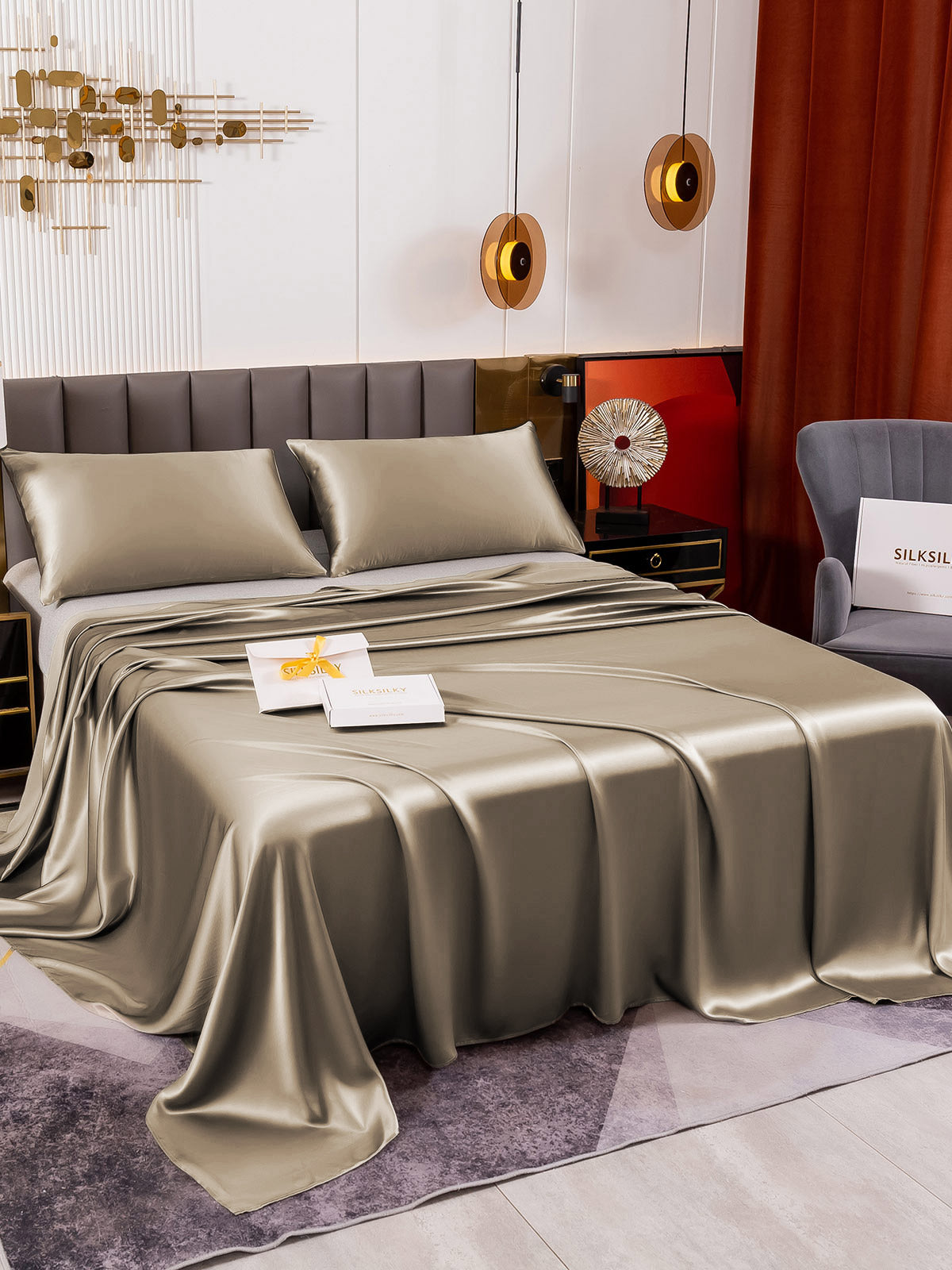 [Khaki] SilkSilky-NL 19Momme Bedding Set 003