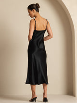 [Zwart] SilkSilky-NL Spaghetti Strap V Neck Jurk 002