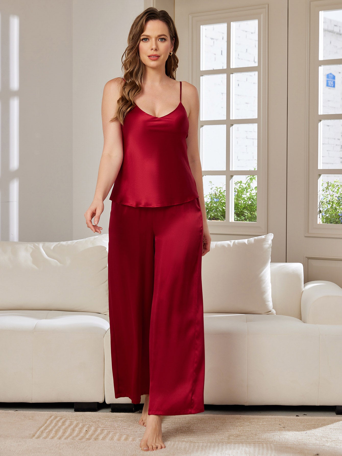 SilkSilky NL Pure Silk Mouwloos V Hals Cami Set Wijn 001