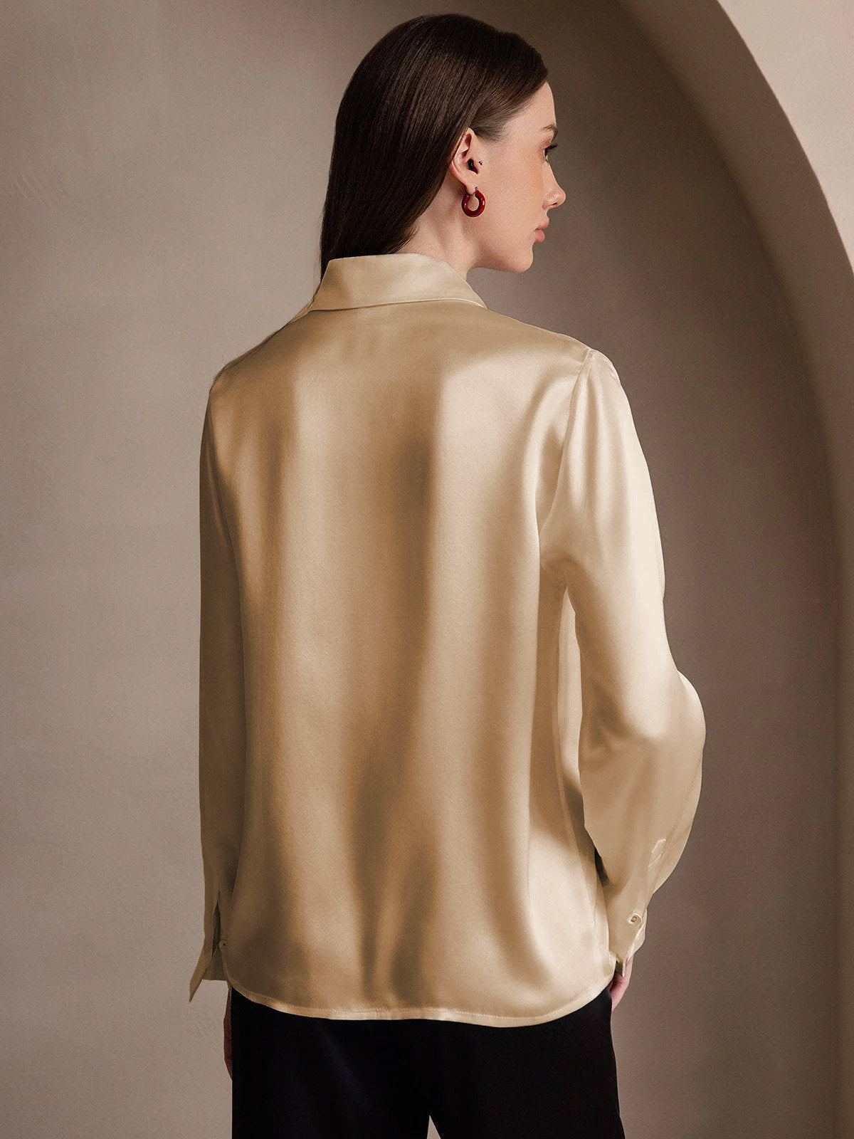 [Champagne] SilkSilky-NL 19Momme Zijde Lapel Collar Dames Blouse 002