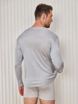 [Lichtgrijs] SilkSilky-NL Lange Mouw Ronde Hals Heren T-Shirt 002