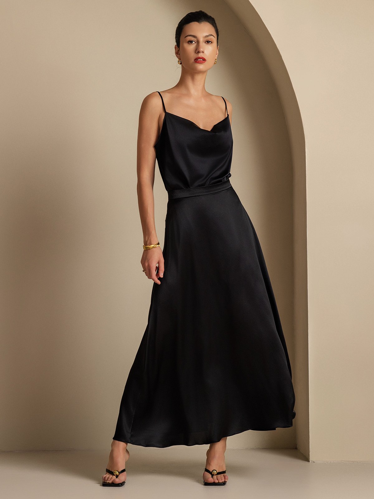 [Zwart] SilkSilky-NL 19Momme Zijde Kraag Women''s Outfit Sets 003,