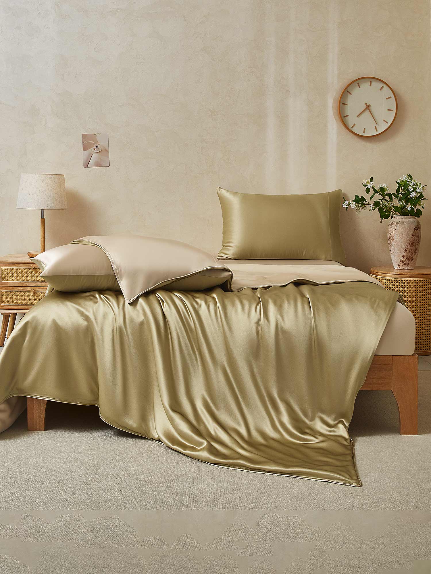 [Beige+Khaki] SilkSilky-NL 19Momme Bedding Set 002,