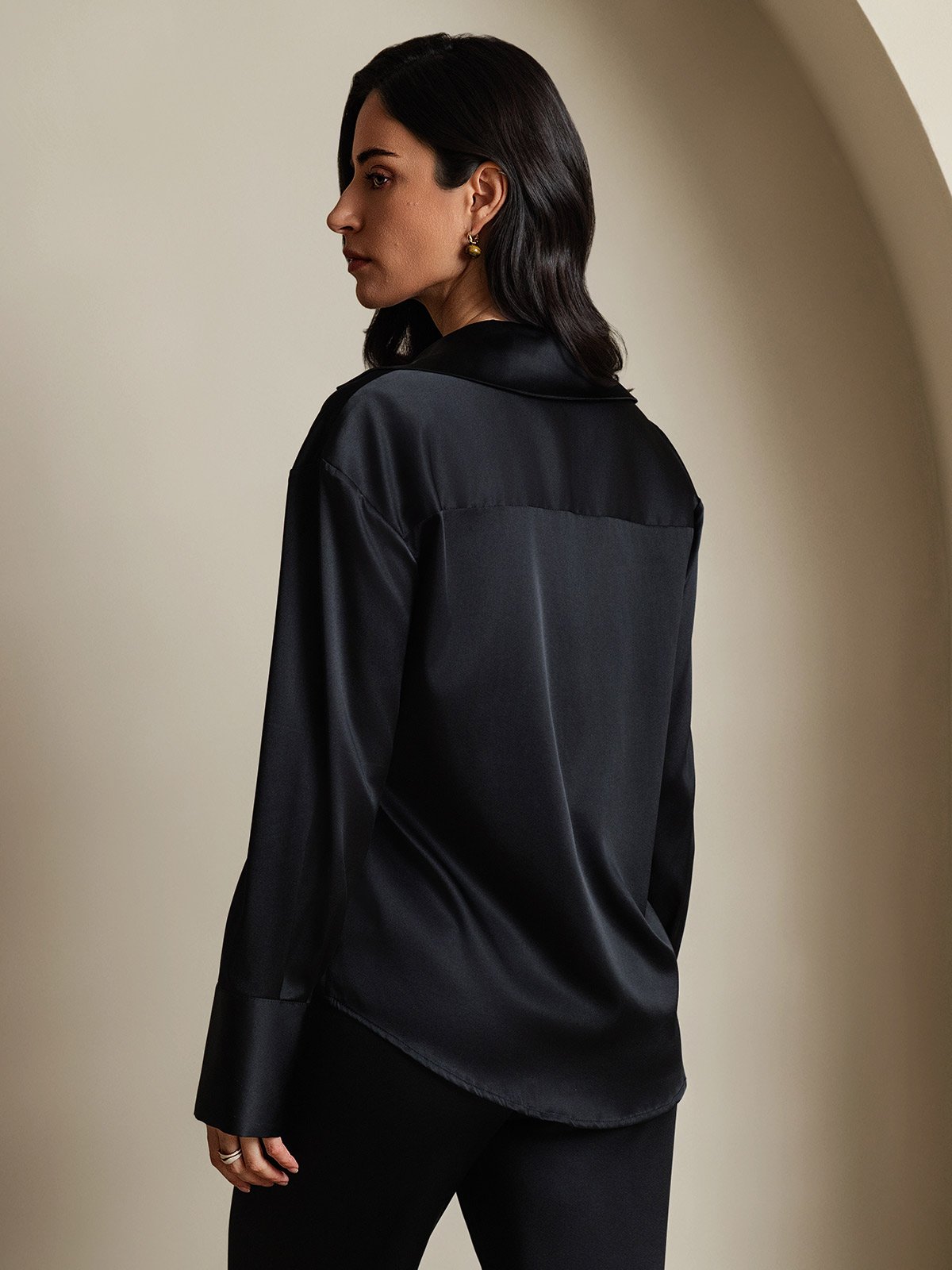 [Zwart] SilkSilky-NL 19Momme Zijde Womens Shirt 002