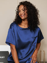 [Donkerblauw] SilkSilky-NL Short Sleeve Split Dames Pyjama Set 002