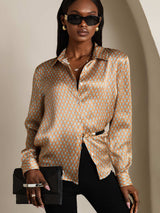 [Floral] SilkSilky-NL Long Sleeve Lapel Collar Dames Blouse 003