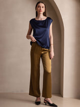 [Donkerblauw] SilkSilky-NL Cap Sleeve Round Neck Dames T-Shirt 005