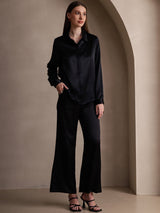 [Zwart] SilkSilky-NL Long Sleeve Lapel Collar Dames Blouse 006