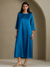 [Koningsblauw] SilkSilky-NL 3/4 Sleeve Round Neck Jurk 005