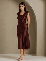 [Koffie] SilkSilky-NL Cap Sleeve Jurk 008