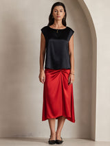 [Zwart] SilkSilky-NL Cap Sleeve Round Neck Dames T-Shirt 004