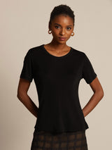 [Zwart] SilkSilky-NL Korte Mouw Ronde Hals Dames T-Shirt 006