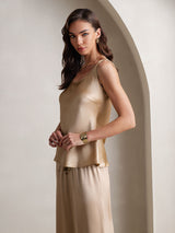[Champagne] SilkSilky-NL Mouwloos Vierkante Hals Cami-Set 007