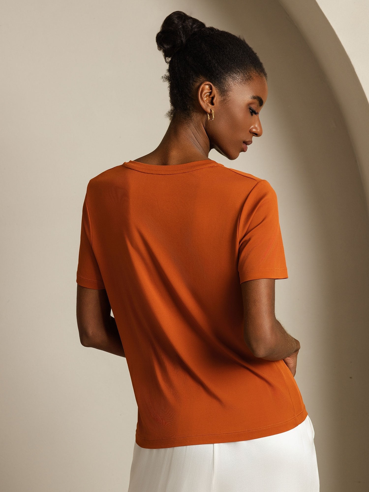 [Oranje] SilkSilky-NL Short Sleeve V Neck Dames T-Shirt 002