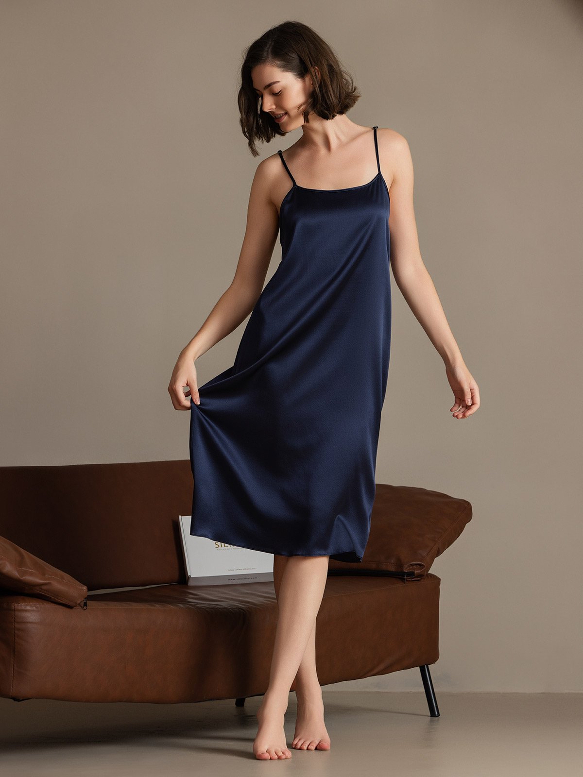 [Donkerblauw] SilkSilky-NL 19Momme Zijde Mouwloos Dress 004