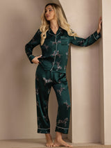 [Smaragd Zebra] SilkSilky-NL Long Sleeve Lapel Collar Dames Pyjama Set 007