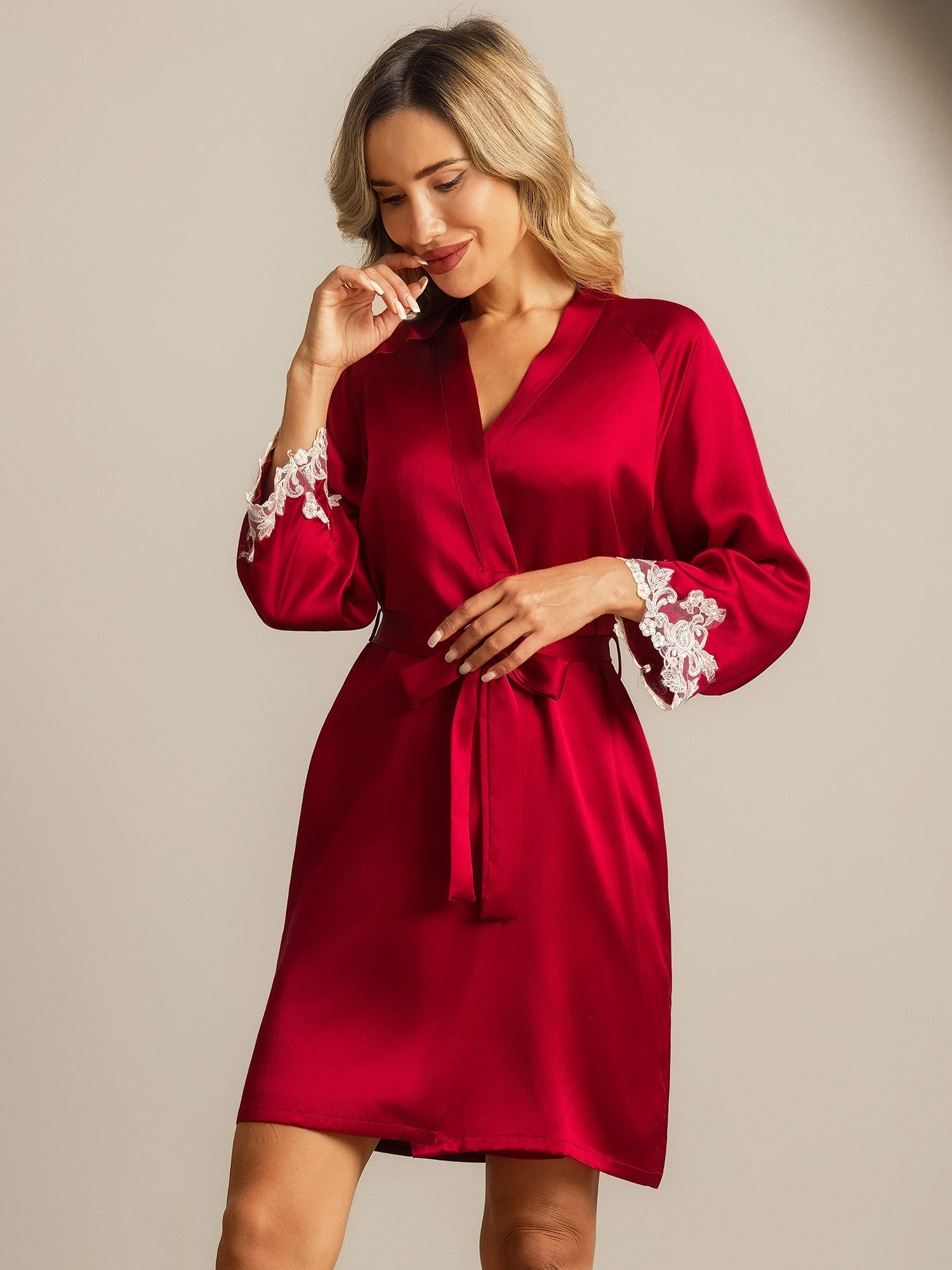 [Wijn] SilkSilky-NL Zijde Womens Robe 003,