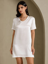 [Wit] SilkSilky-NL Half Sleeve V Neck Nachthemd 001