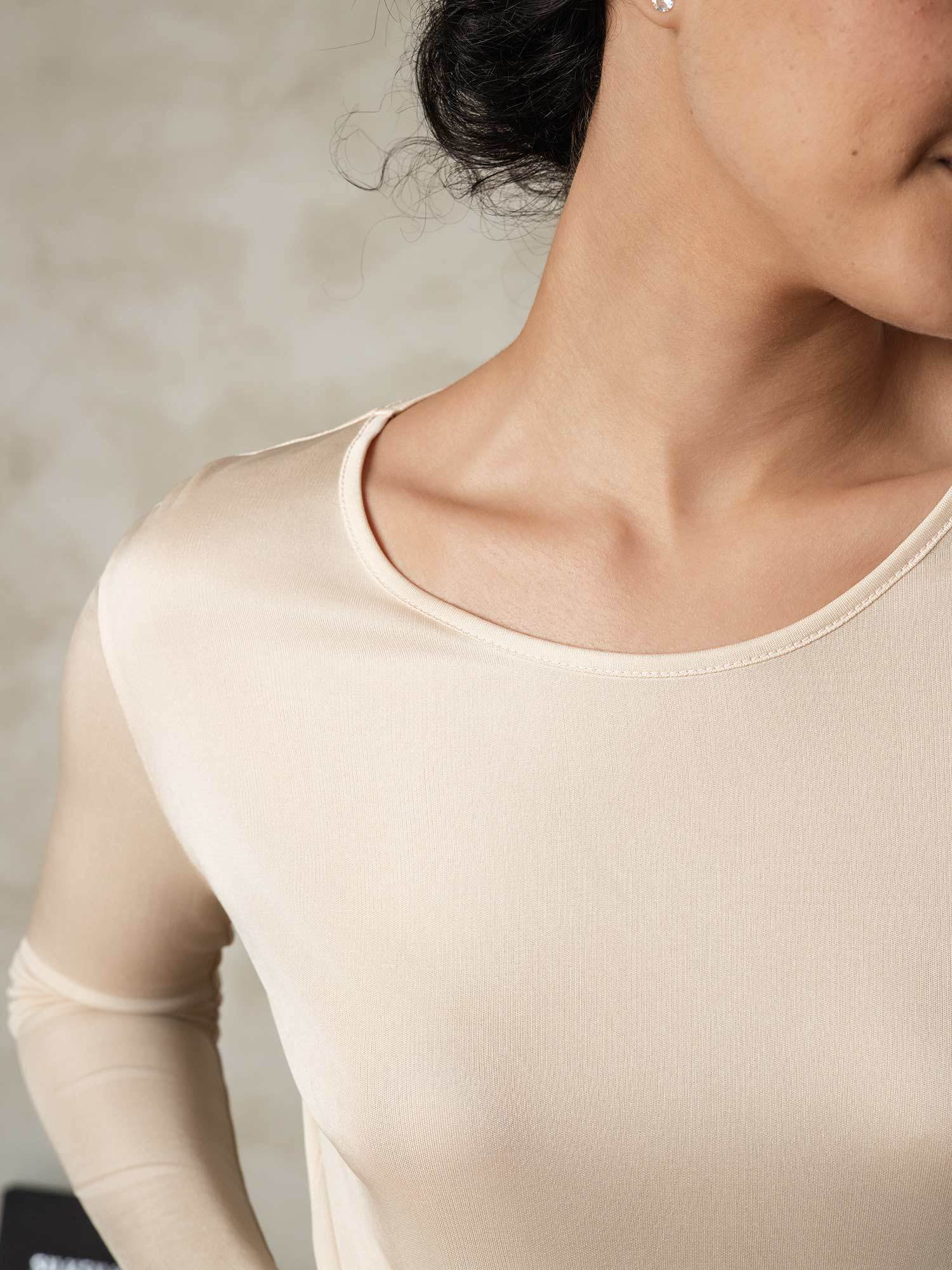 [Tan] SilkSilky-NL Lange Mouw Ronde Hals Dames Lange Onderkleding 005