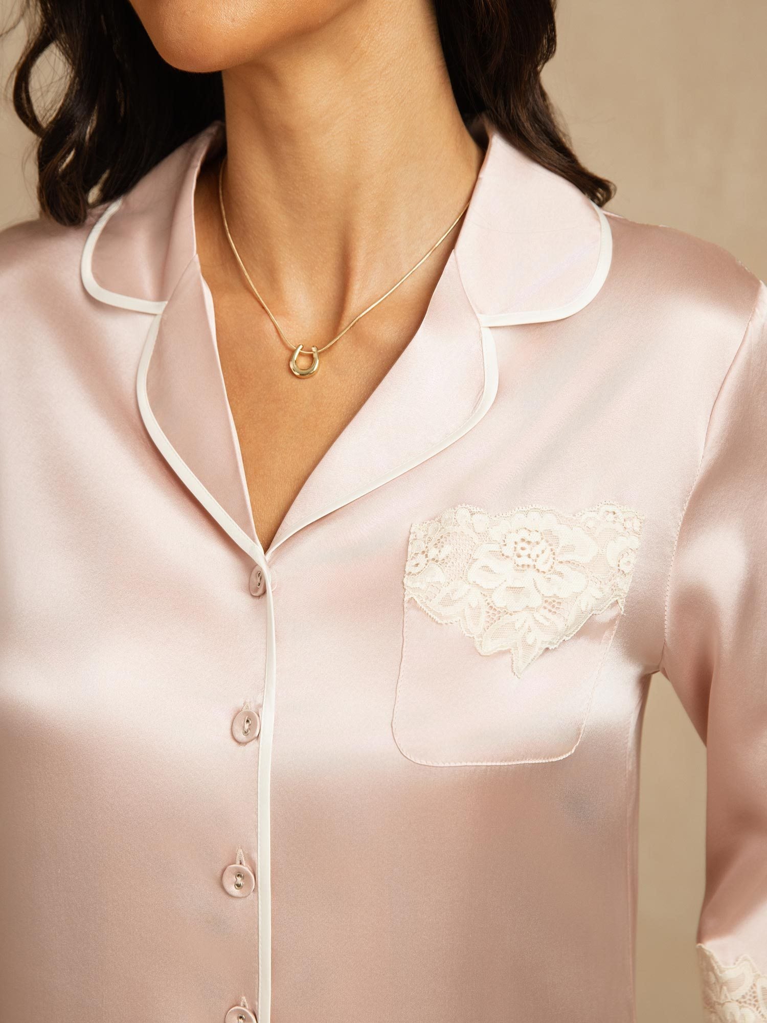 [Roze] SilkSilky-NL Zijde Kraag Slaap Hemd 004