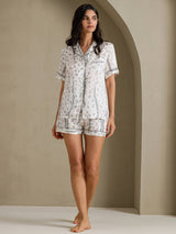 [Witte Luipaard] SilkSilky-NL Short Sleeve Notch Collar Dames Pyjama Set 006