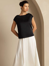 [Zwart] SilkSilky-NL Cap Sleeve Cowl Neck Dames T-Shirt 008