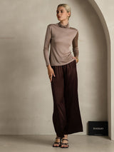 [Khaki] SilkSilky-NL Lange Mouw Coltrui Hals Dames T-Shirt 006