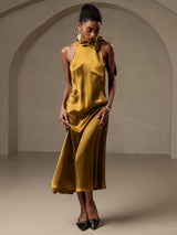 [Bruin] SilkSilky-NL 19Momme Stretch Silk Charmeuse Sleeveless Tie Neck Jurk 005