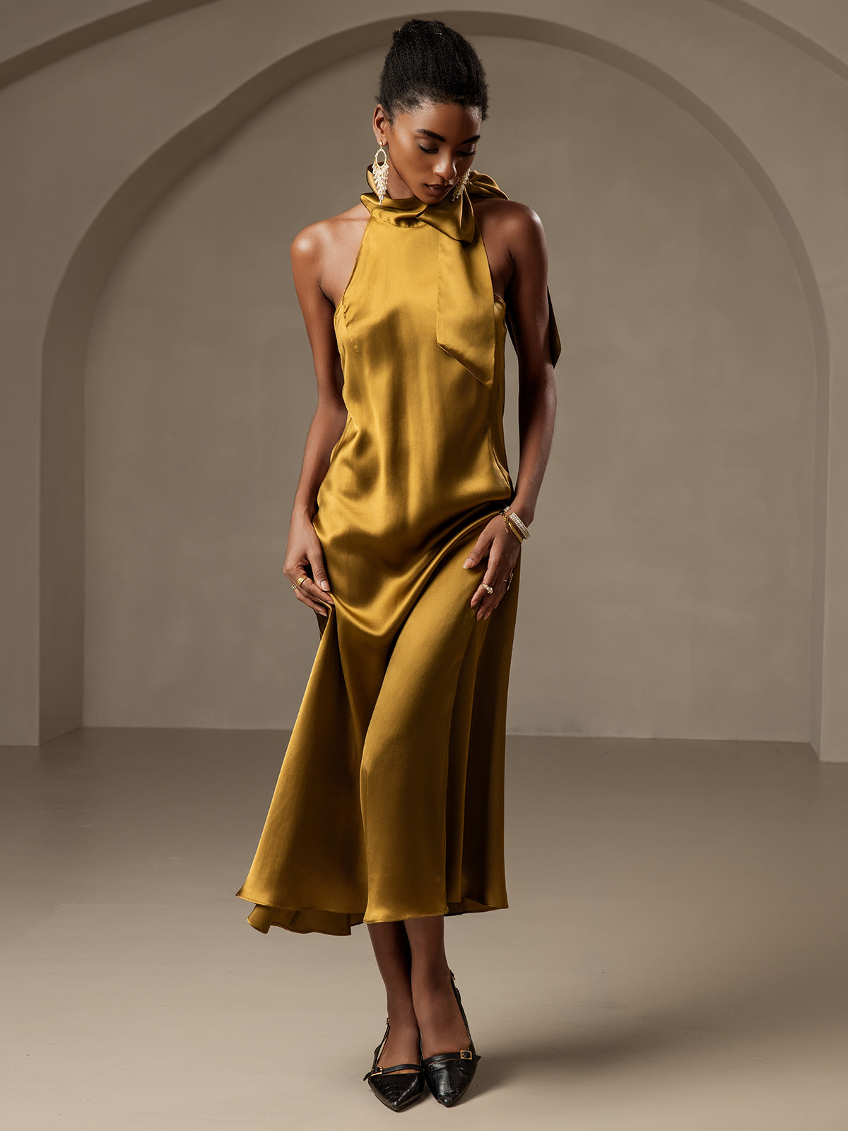 [Bruin] SilkSilky-NL 19Momme Zijde Mouwloos Dress 005