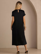 [Zwart] SilkSilky-NL Short Sleeve Round Neck Jurk 002
