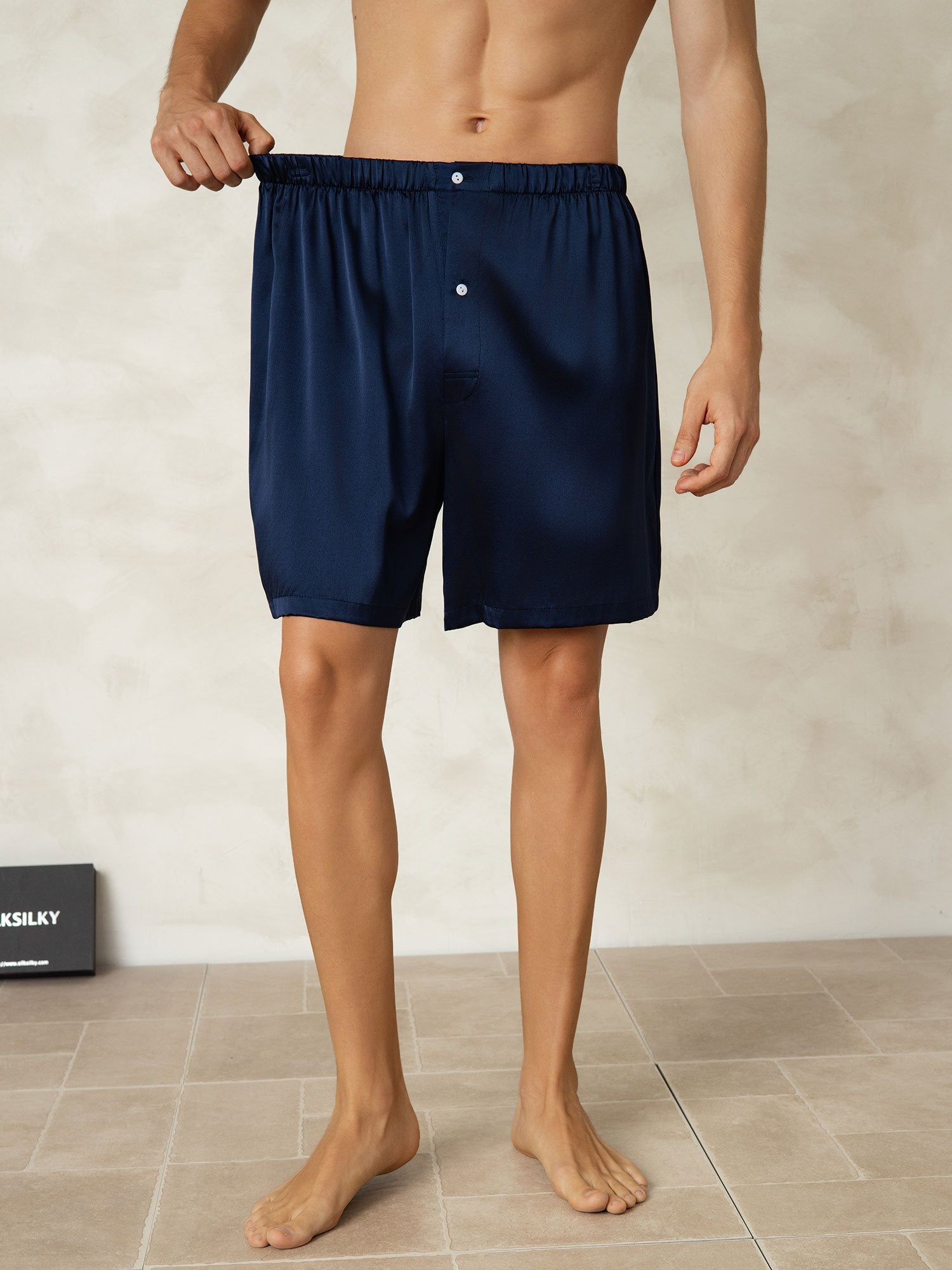 [Donkerblauw] SilkSilky-NL Zijde Mens Sleep Bottoms 005