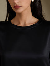 [Zwart] SilkSilky-NL 3/4 Sleeve Round Neck Jurk 003