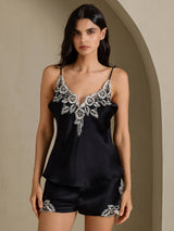 [Zwart] SilkSilky-NL Spaghetti Strap Split Cami-Set 001