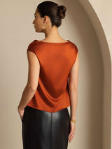 [Karamel] SilkSilky-NL Cap Sleeve Cowl Neck Dames T-Shirt 002