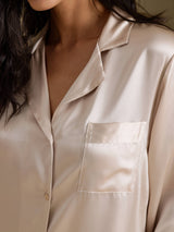 [Beige] SilkSilky-NL Long Sleeve Lapel Collar Slaap Hemd 004