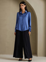 [Echt Petrol] SilkSilky-NL Long Sleeve Lapel Collar Dames Blouse 005