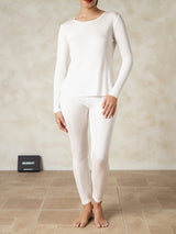 [Wit] SilkSilky-NL Lange Mouw Ronde Hals Dames Lange Onderkleding 001