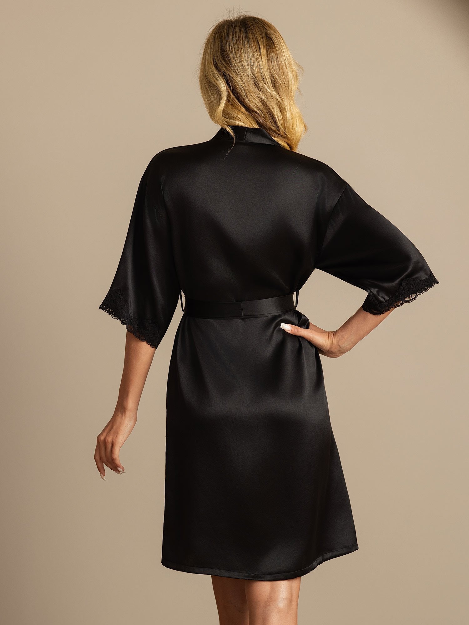 [Zwart] SilkSilky-NL Halve Mouw Dames Kamerjas 002
