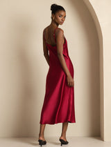 [Wijn] SilkSilky-NL Spaghetti Strap V Neck Jurk 002