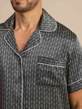 [Zwarte Ginkgo] SilkSilky-NL Short Sleeve Lapel Collar Heren Pyjama Set 007