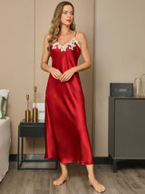 [Wijn] SilkSilky-NL Spaghetti Strap V Neck Jurk 003